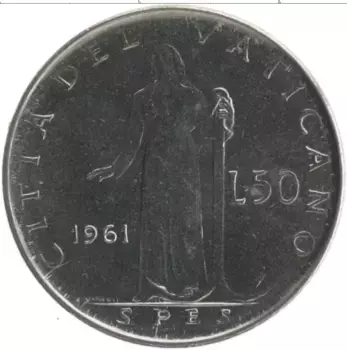 Монета 50 лир Ватикана 1961 года Железо Иоанн XXIII