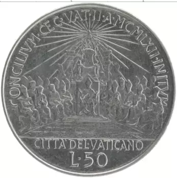 Монета 50 лир Ватикана 1962 года Сталь Иоанн XXIII