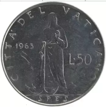Монета 50 лир Ватикана 1963 года Железо Павел VI