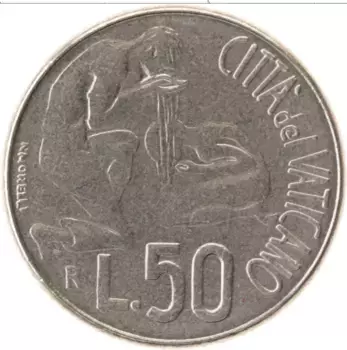 Монета 50 лир Ватикана 1991 года Медно-никель Иоанн Павел II