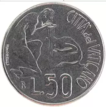 Монета 50 лир Ватикана 1991 года Медно-никель Иоанн Павел II