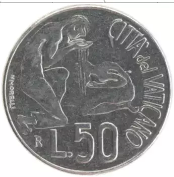 Монета 50 лир Ватикана 1991 года Железо Иоанн Павел II