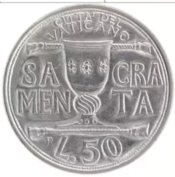 Монета 50 лир Ватикана 1993 года Сталь Иоанн Павел II