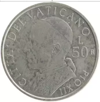 Монета 50 лир Ватикана 2001 года Медно-никель Пий XII Иоанн Павел II