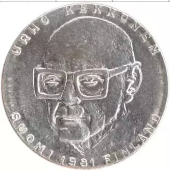 Монета 50 марок Финляндии 1981 года Серебро 80 лет президенту Кекконену