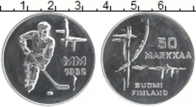 Монета 50 марок Финляндии 1982 года Серебро Чемпионат мира по хоккею
