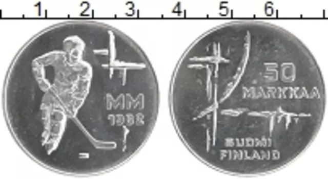Монета 50 марок Финляндии 1982 года Серебро Чемпионат мира по хоккею