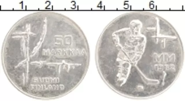 Монета 50 марок Финляндии 1982 года Серебро Хоккей