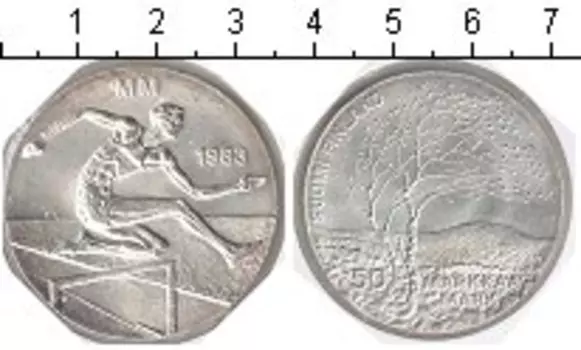 Монета 50 марок Финляндии 1983 года Серебро Бег с препятствиями