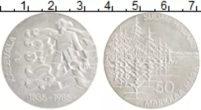 Монета 50 марок Финляндии 1985 года Серебро 100 лет Калевала-Национальный эпос