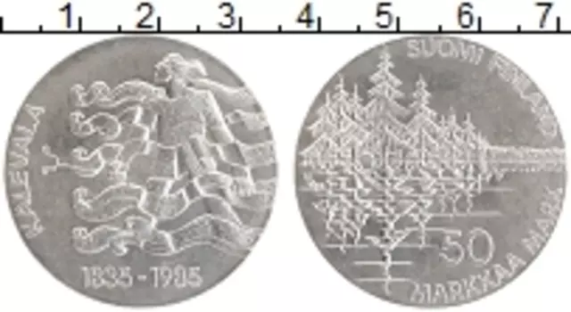 Монета 50 марок Финляндии 1985 года Серебро 100 лет Калевала-Национальный эпос