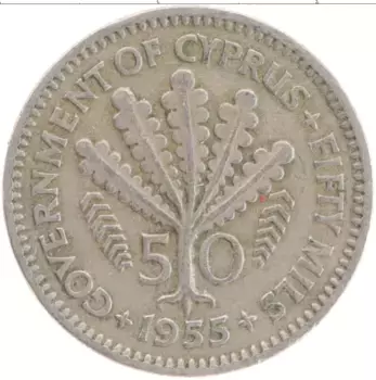 Монета 50 милс Кипра 1955 года Медно-никель