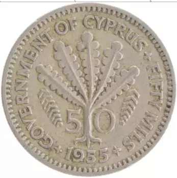 Монета 50 милс Кипра 1955 года Медно-никель Елизавета II