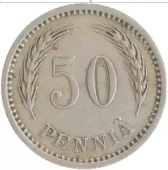 Монета 50 пенни Финляндии 1921 года Медно-никель