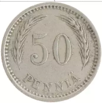 Монета 50 пенни Финляндии 1921 года Медно-никель
