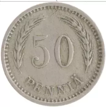 Монета 50 пенни Финляндии 1921 года Медно-никель