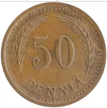 Монета 50 пенни Финляндии 1942 года Медь