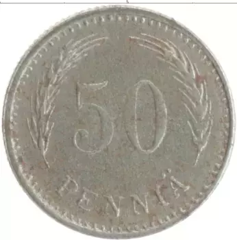 Монета 50 пенни Финляндии 1945 года Железо