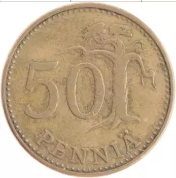 Монета 50 пенни Финляндии 1963 года Бронза