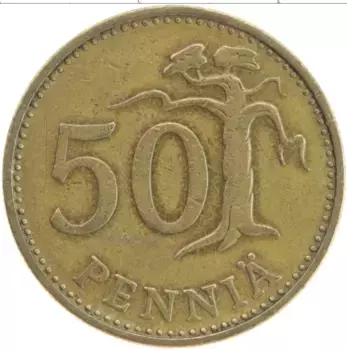 Монета 50 пенни Финляндии 1963 года Латунь