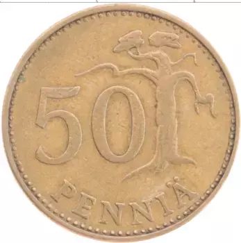 Монета 50 пенни Финляндии 1963 года Латунь