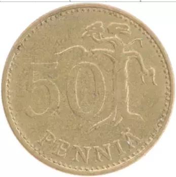 Монета 50 пенни Финляндии 1972 года Латунь