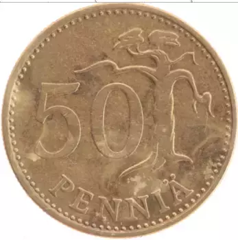 Монета 50 пенни Финляндии 1973 года Латунь