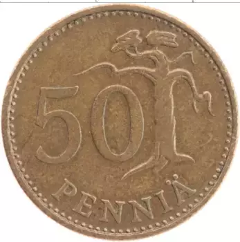 Монета 50 пенни Финляндии 1973 года Латунь