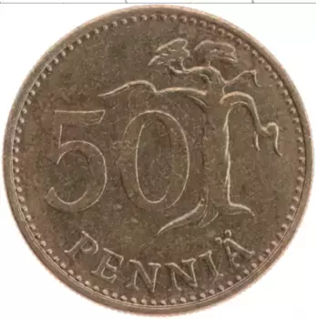 Монета 50 пенни Финляндии 1976 года Латунь
