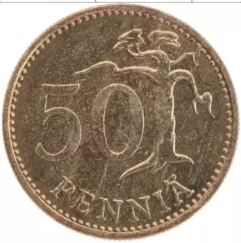Монета 50 пенни Финляндии 1977 года Латунь