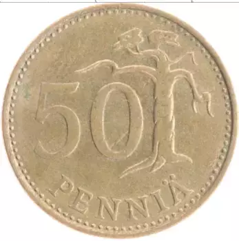 Монета 50 пенни Финляндии 1981 года Латунь