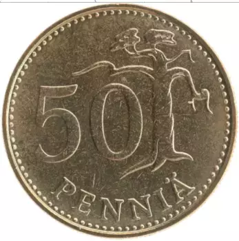 Монета 50 пенни Финляндии 1982 года Латунь