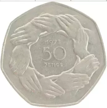 Монета 50 пенсов Англии 1973 года Медно-никель Содружество