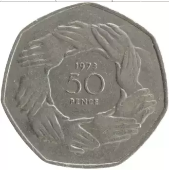 Монета 50 пенсов Англии 1973 года Медно-никель Вступление в ЕЭС