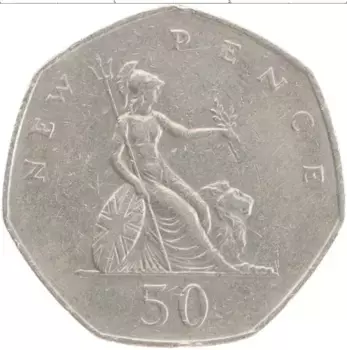 Монета 50 пенсов Англии 1980 года Медно-никель