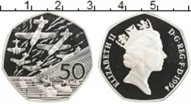 Монета 50 пенсов Англии 1994 года Серебро Елизавета II