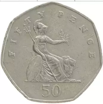 Монета 50 пенсов Англии 1997 года Медно-никель