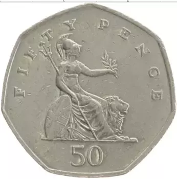 Монета 50 пенсов Англии 1997 года Медно-никель