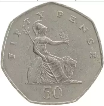 Монета 50 пенсов Англии 1997 года Медно-никель
