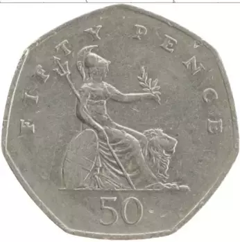 Монета 50 пенсов Англии 1997 года Медно-никель