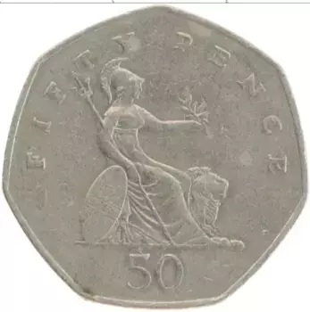 Монета 50 пенсов Англии 1997 года Медно-никель