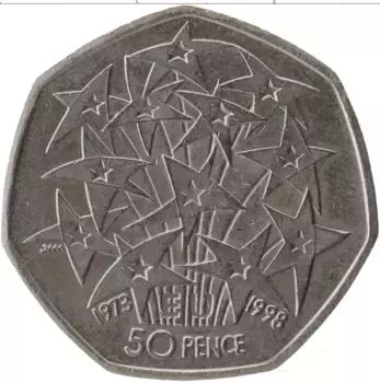 Монета 50 пенсов Англии 1998 года Медно-никель Елизавета II