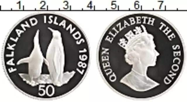 Монета 50 пенсов Фолклендских островов 1987 года Серебро Елизавета II