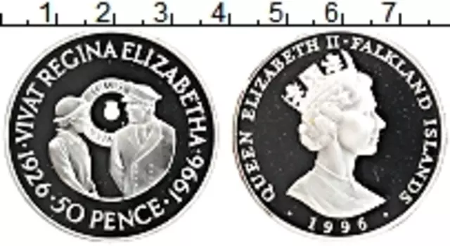 Монета 50 пенсов Фолклендских островов 1996 года Серебро 70 лет королеве Елизавете II
