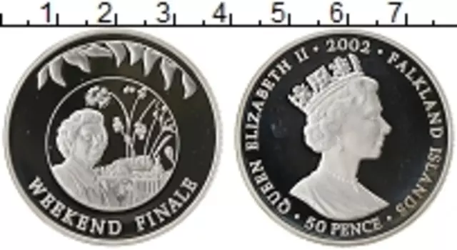 Монета 50 пенсов Фолклендских островов 2002 года Серебро Елизавета II