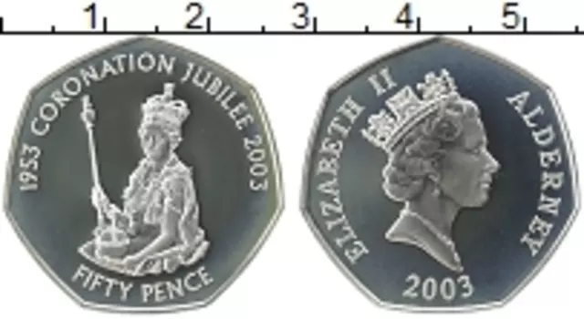 Монета 50 пенсов Олдерни 2003 года Серебро Елизавета II