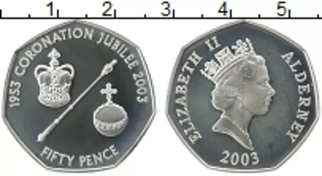 Монета 50 пенсов Олдерни 2003 года Серебро Елизавета II