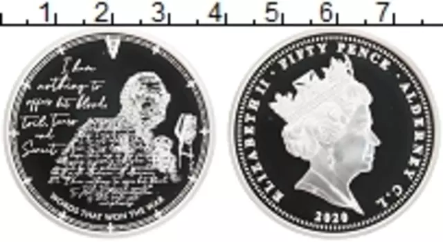 Монета 50 пенсов Олдерни 2020 года Серебро Елизавета II