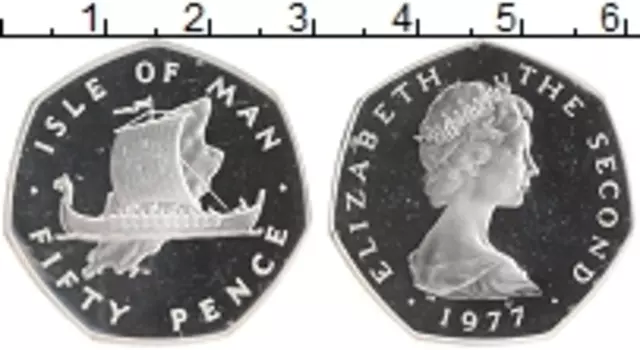 Монета 50 пенсов Острова Мэн 1977 года Серебро Елизавета II