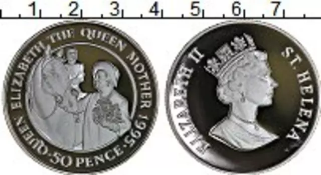 Монета 50 пенсов Острова Святой Елены 1995 года Серебро Елизавета II королева мать